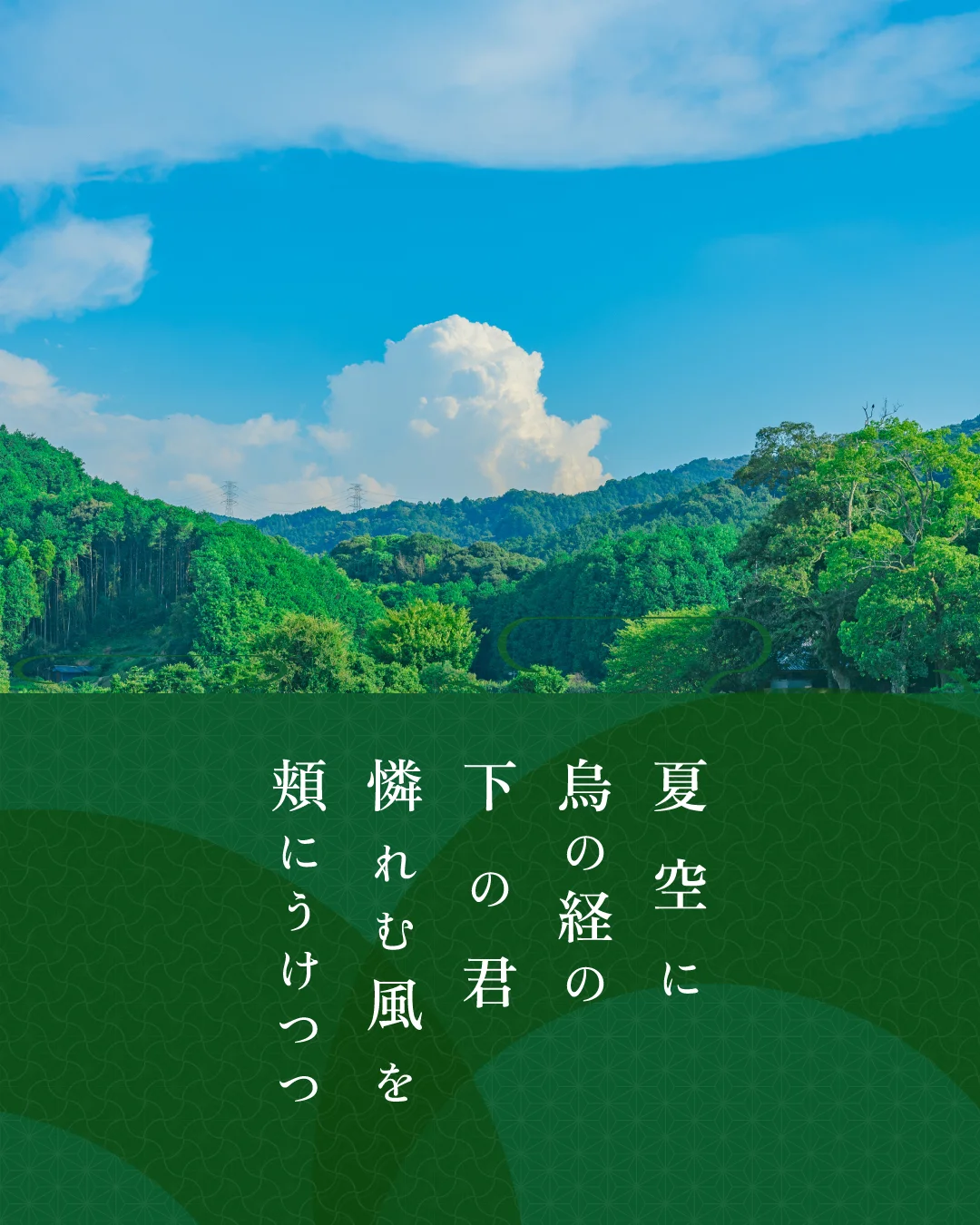 夏空に 烏の経の 下の君 憐れむ風を 頬にうけつつ